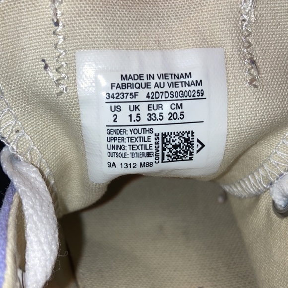 Converse Unisex 70 Ox Lilac Chuck Taylor All Star Low Top Sneakers Youth Size 2 - Picture 12 of 12